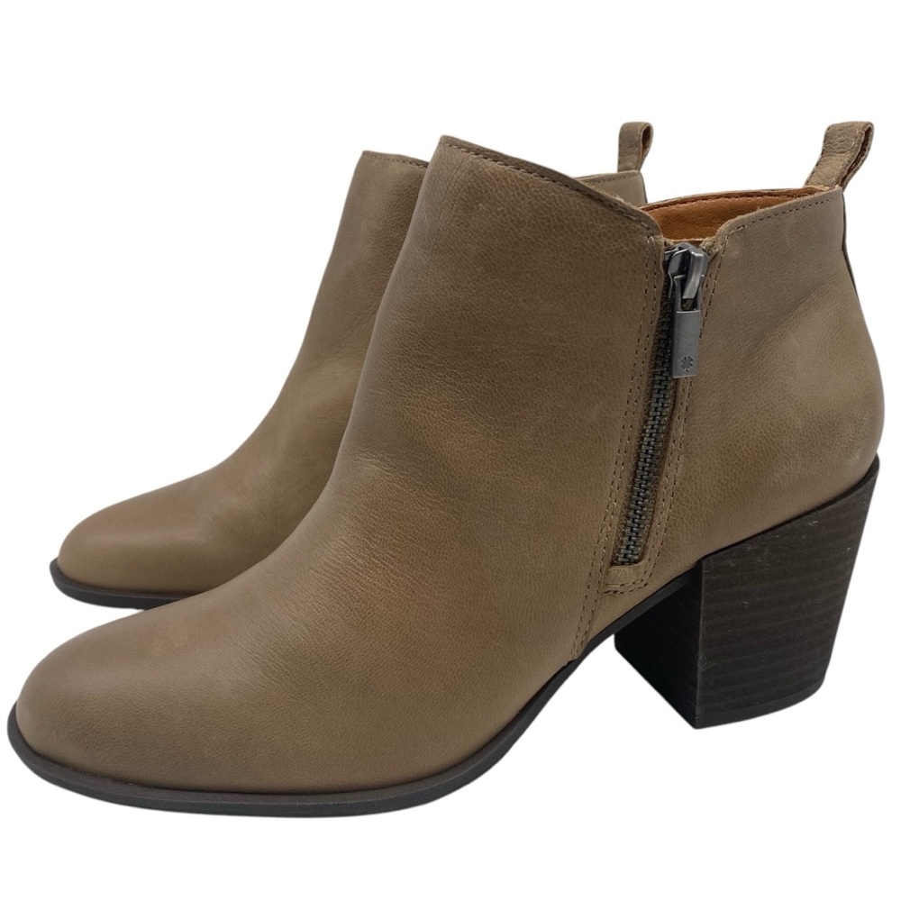 Lucky Brand Womens Shoes Leather Boots 10 Brown Leather Ankle Heeled Zip Casual